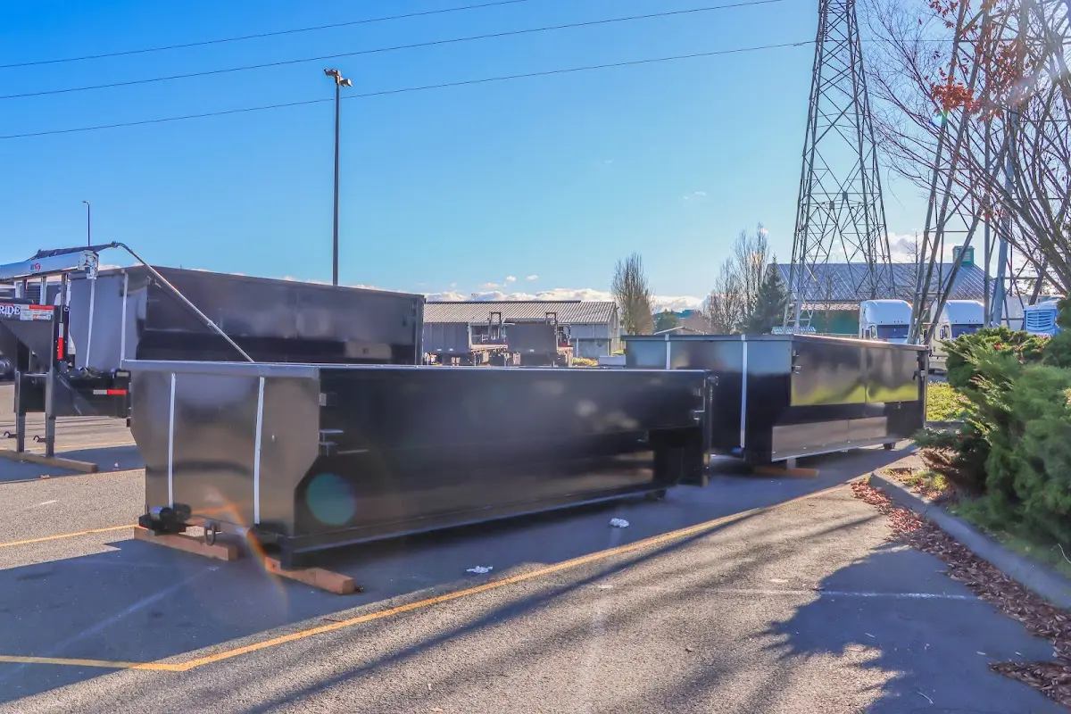 Roll-off dumpster ready for waste disposal at job site for Yard Waste Dumpster Rental in World Golf Village